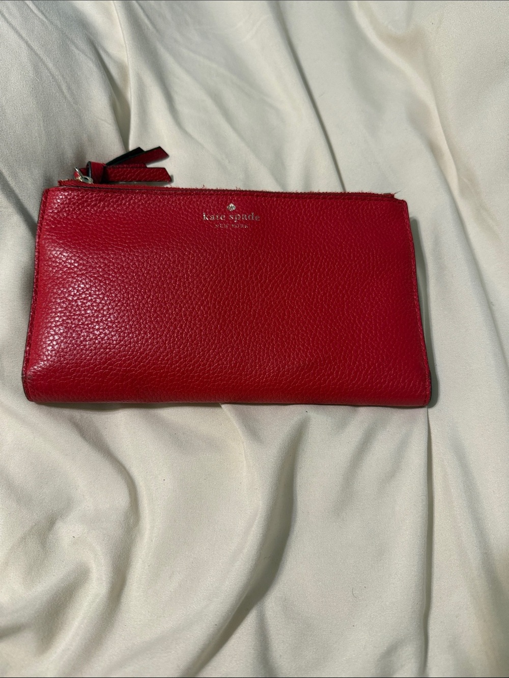 kate spade Red Pebbled Leather Zip Around Wallet